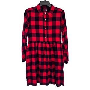 Buffalo Plaid Flannel Shirt Dress Girls XL 14-16 Red Black Buffalo Plaid Holiday